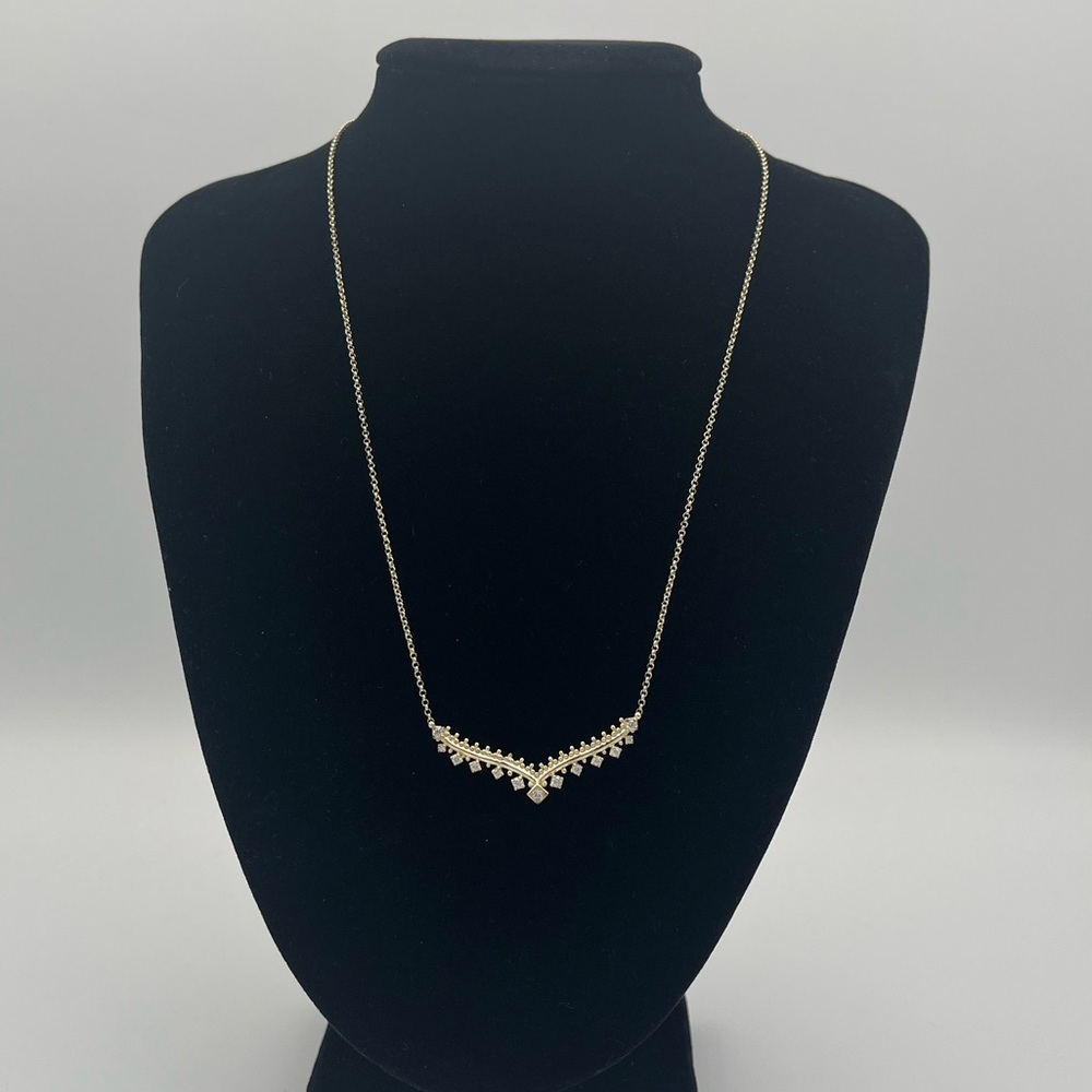 Kendra Scott Crystal V‑Necklace Signed Gold‑Tone